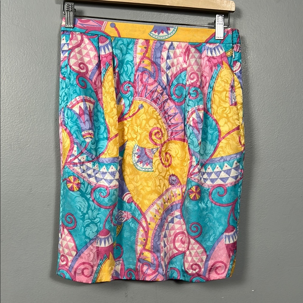 Colorful vintage silk pencil pleated waist Women's Skirt size 4